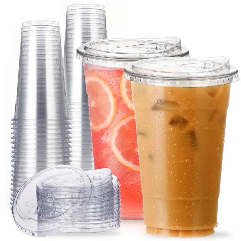 24 oz Clear Plastic Cup s with StrawlessSipLids 25 Sets Disposable Cups Plastic Iced Coffee Cup s To Go Cups with Sip Through Lids for Smoothie Milkshake Cold Drinks for Party Wedding Event